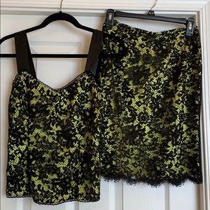 Dana Buchman 2 pc black & green lace skirt set